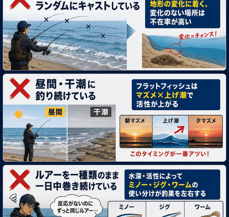 サーフでヒラメが釣れない人がやりがちな「3つのミス」｜ポイントの絞り方と時間帯を変えたら坊主が消えた話